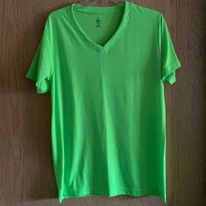 NWOT - Imagining  Neon Green V-neck T-Shirt Size Lg, 100% Polyester